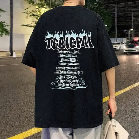 纯棉宽松短袖t恤男夏季2024新款美式高街小众ins潮牌潮流半袖体恤商品大图