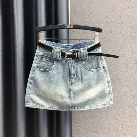 夏季新款小个子复古磨白牛仔半身裙女高腰显瘦防走光a字包臀短裙商品大图