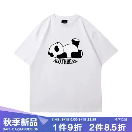 国潮超火熊猫短袖T恤衫男青少年圆领重磅学生oversize五分袖上衣商品大图