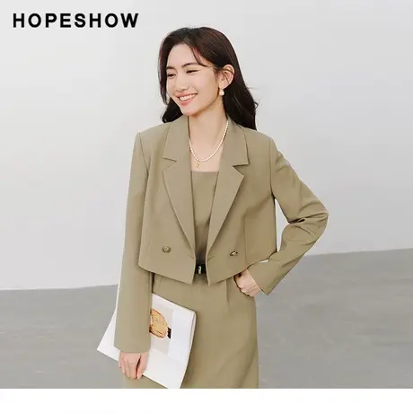 红袖高级感截短式西装外套女hopeshow2024春季新款时尚翻领西服女图片