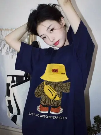 纯棉重磅短袖t恤女夏季宽松显瘦小众设计感美式复古宽松半袖上衣商品大图