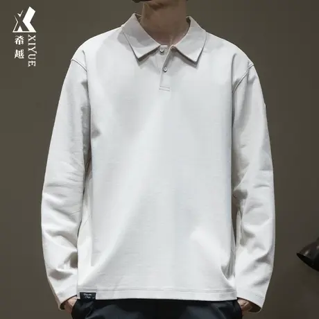 希越美式百搭POLO衫潮男春季重磅280g长袖T恤宽松大码男士打底衫商品大图