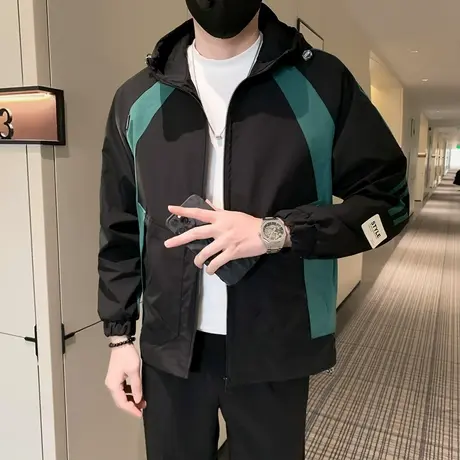 春秋季时尚休闲撞色设计拼接夹克外套潮牌冲锋衣潮流个性INS上衣商品大图