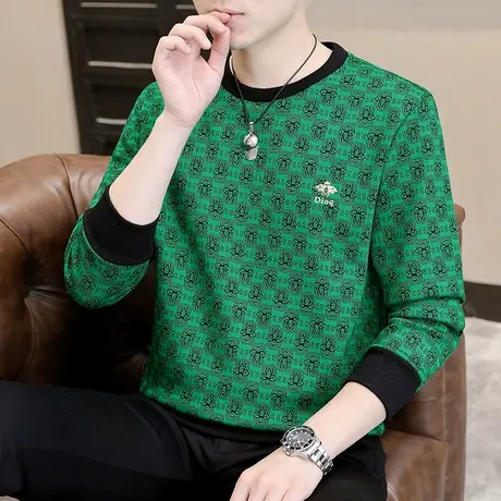 圆领针织打底衫卫衣男士长袖T恤2023秋季新款潮流t恤青年上衣男装商品大图