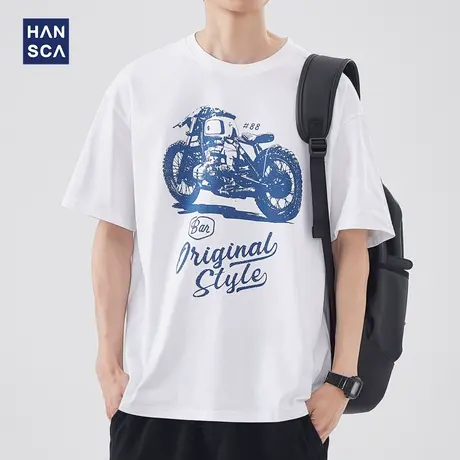 hansca 圆领印花短袖T恤男夏季新款美式潮牌痞帅青少宽松休闲上衣商品大图