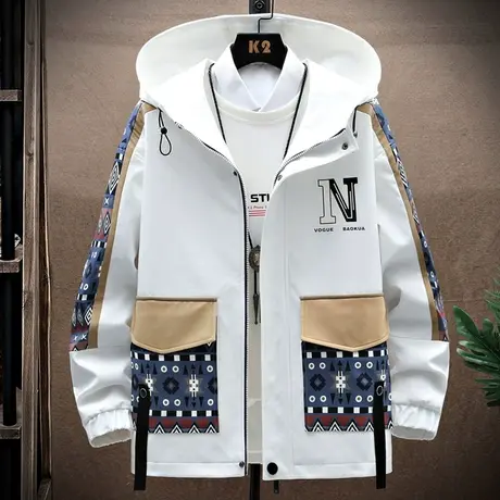 夹克男春秋装薄款上衣连帽外套青少年拼接男装春季卫衣潮外穿秋衣商品大图