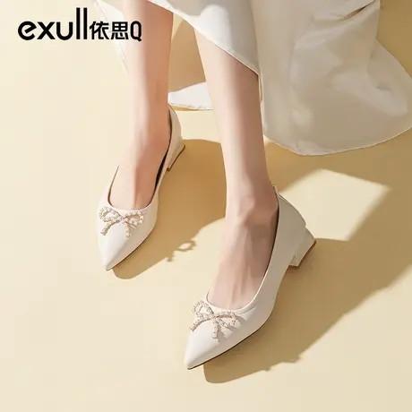 依思q一脚蹬女鞋2024春季新款法式浅口蝴蝶结珍珠晚风温柔鞋单鞋商品大图