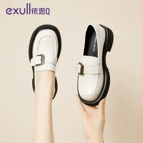 exull/依思Q厚底乐福鞋女2024一脚蹬复古小皮鞋英伦风松糕单鞋商品大图