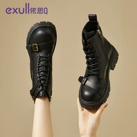 exull/依思Q黑色马丁靴女2023年秋冬新款英伦风短筒靴切尔西靴女商品大图