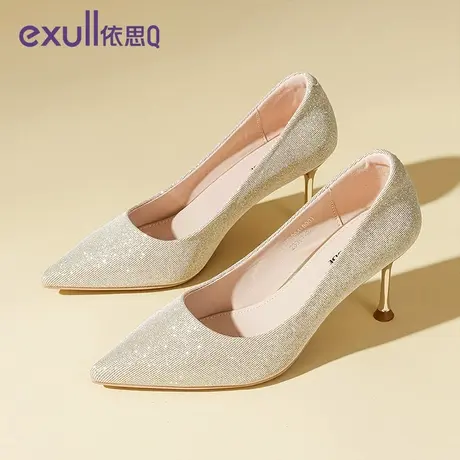 依思q细跟高跟鞋女法式香槟水晶新娘婚鞋绝美伴娘婚纱单鞋不累脚图片