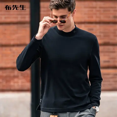 MrBu布先生小半高领长袖T恤男 秋冬新款内搭开叉时髦上衣BT11535商品大图