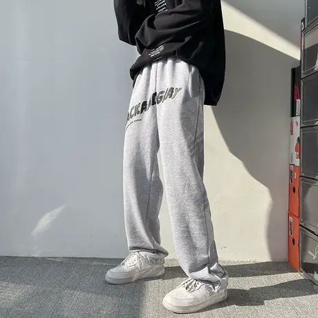 字母卫裤男宽松韩版百搭休闲裤秋冬季港风ins潮流运动高街长裤子商品大图
