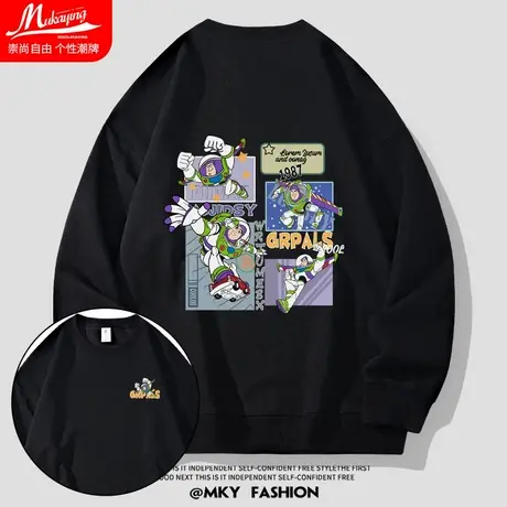 巴斯光年圆领卫衣男美式卡通复古黑色长袖春秋款宽松大码上衣外套图片