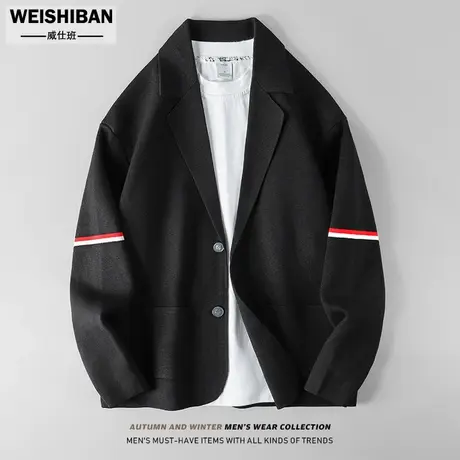 秋季2023新款潮牌西装领针织外套男士痞帅外穿纽扣开衫西服毛线衣商品大图