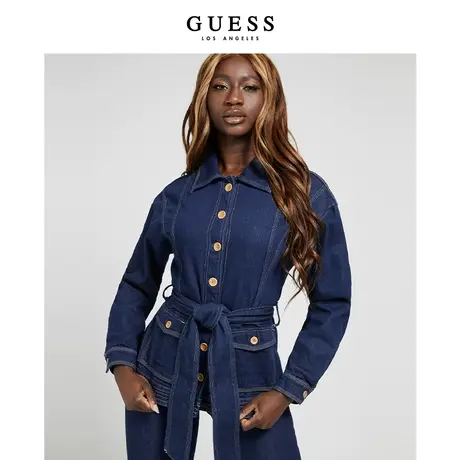 GUESS女士蝴蝶结深色牛仔夹克外套-W1BN10D4HI1商品大图