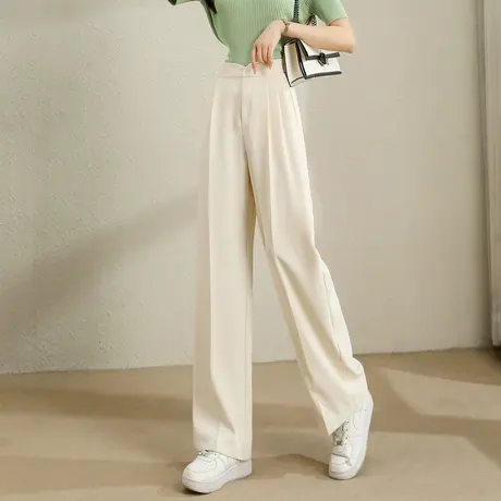 时尚气质宽松西装裤2023年夏季新款女士简约百搭松紧高腰显瘦长裤商品大图