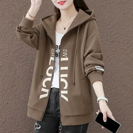 连帽卫衣外套女春秋2023新款时尚华夫格纹拉链上衣韩版休闲运动服商品大图
