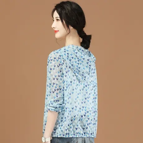 韩潮袭人宽松休闲开衫2021年新款连帽印花雪纺防晒外套女空调衫薄商品大图