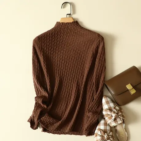 半高领毛衣打底衫女秋冬2022新款黑色亮丝修身长袖内搭上衣针织衫商品大图