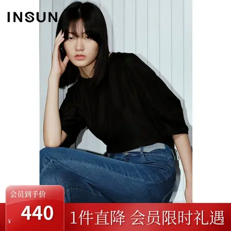 恩裳COVER2023夏装新款电力纺桑蚕丝立体裁剪手工捏褶灯笼袖衬衫图片