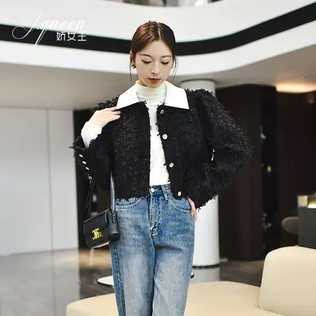 小香风外套女2023早春新款法式气质设计感细闪毛毛小个子短款上衣图片