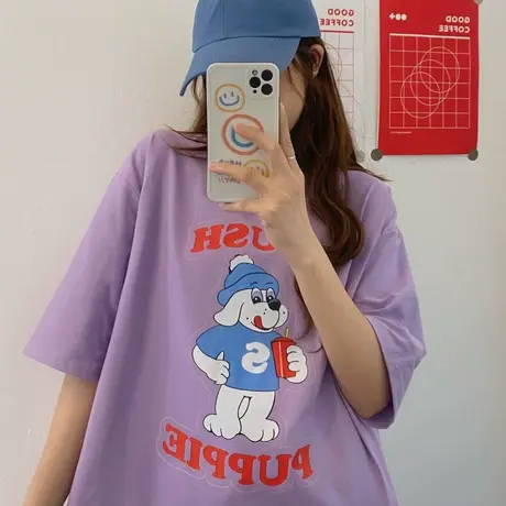 原宿风短袖t恤女夏季纯棉宽松韩版半袖设计感小众洋气上衣服ins潮商品大图