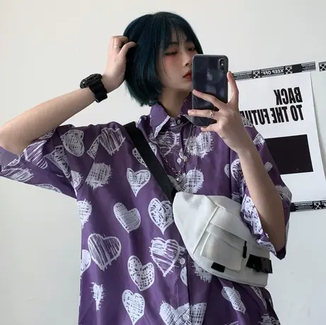 日系衬衫女2021新款夏季复古港味设计感小众洋气法式短袖别致上衣图片