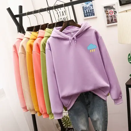 ins连帽卫衣女2023新款韩版春秋薄款宽松加绒加厚盐系cec外套冬潮商品大图