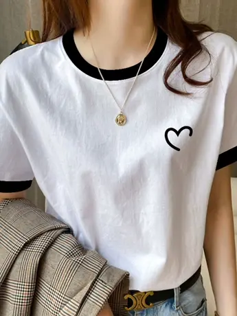 欧货大版仿棉正肩短袖t恤女2023新款夏季小众设计感女装洋气上衣商品大图