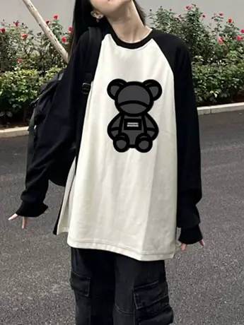 仿棉插肩袖长袖t恤上衣2023新款欧货女装春秋冬季洋气内搭打底衫商品大图