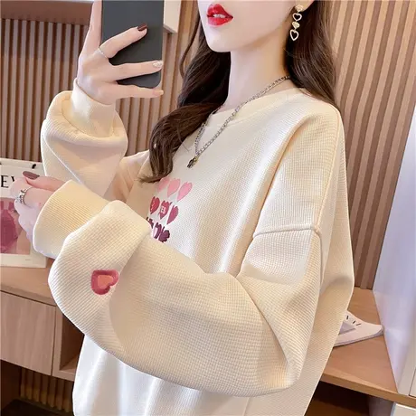 华夫格卫衣女秋冬韩版宽松设计感小众小个子百搭加绒加厚上衣外套商品大图