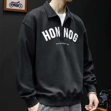 秋季翻领拉链卫衣男秋冬款潮牌重磅宽松大码2023新款男士上衣长袖商品大图