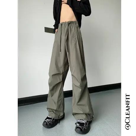秋季运动裤美式阔腿伞兵工装裤男女宽松复古休闲冲锋纸袋裤夏薄款商品大图
