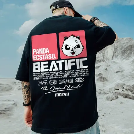 oversize欧美潮牌超火胖子男装大码国潮嘻哈宽松短袖T恤潮流半袖商品大图