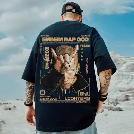 高街短袖t恤大码男装纯棉宽松嘻哈夏季oversize美式上衣服ins潮牌商品大图