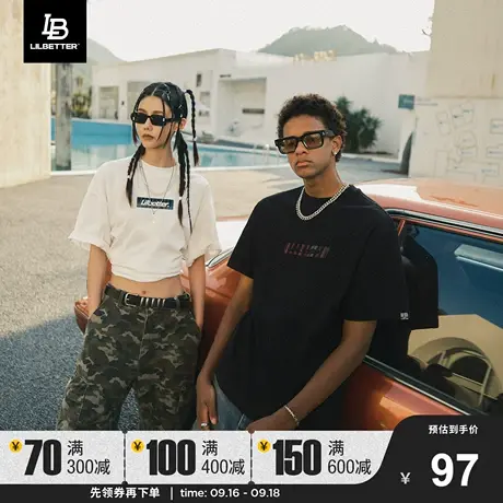 Lilbetter短袖T恤宽松落肩袖衣服纯棉印花体恤潮牌美式简约夏装LB图片