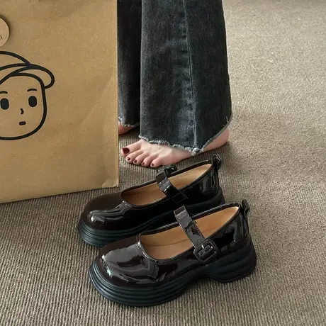 玛丽珍鞋女夏季2023新款粗跟法式设计感小众洛丽塔浅口百搭小皮鞋商品大图