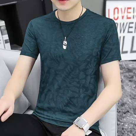 夏季t恤男短袖纯色冰丝冰感速干体恤上衣服潮流修身薄款圆领半袖商品大图