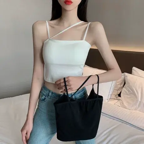 吊带小背心女春秋修身黑色洋气外穿性感短款时尚内搭打底无袖上衣图片