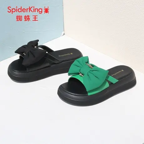 SPIDER KING/蜘蛛王拖鞋女外穿真皮2023夏季商场同款蝴蝶结厚底潮商品大图