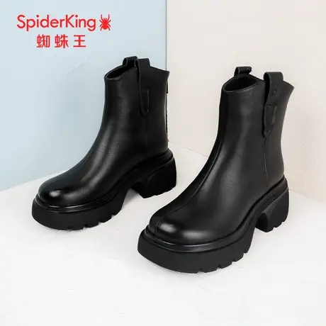 SPIDER KING/蜘蛛王切尔西女靴2023冬商场新款中筒真皮薄绒增高厚图片
