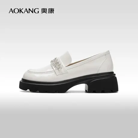 【门店发货】奥康女鞋 2024春季新款甜美厚底百搭小皮鞋乐福鞋图片