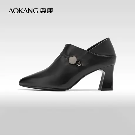 奥康女鞋 2023秋季新款羊皮通勤时尚粗跟女士时装高跟鞋气质外穿图片