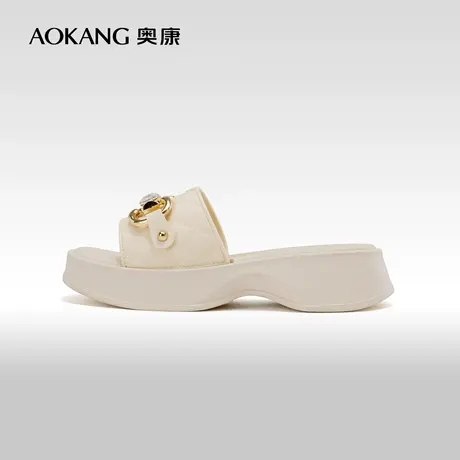 奥康女鞋 夏季气质厚底舒适百搭一字拖外穿拖鞋街头日常休闲图片