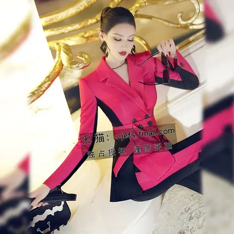 VJE设计感撞色小西服喇叭裤两件套秋季气质减龄职业西装套装图片