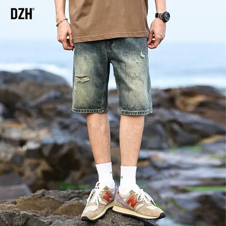 男士破洞牛仔短裤男夏季薄款潮牌大码五分裤2023新款美式直筒中裤商品大图