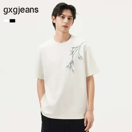 gxg.jeans男装  多色质感印花新中式简约时尚圆领短袖T恤25夏新品图片