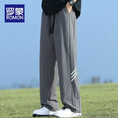 罗蒙男士冰丝休闲长裤夏季薄款宽松直筒凉感男裤垂感阔腿运动裤子商品大图