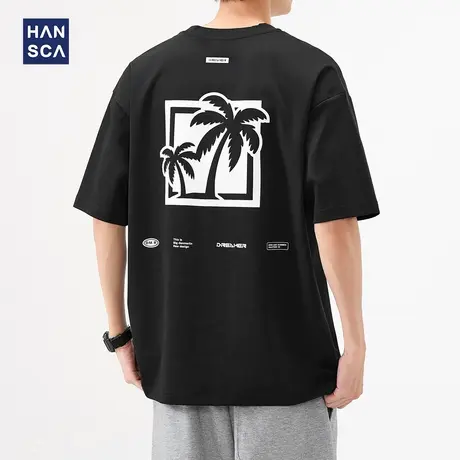 hansca220g美式肌理感趣味印花短袖T恤男2025夏季新款刺绣上衣潮商品大图