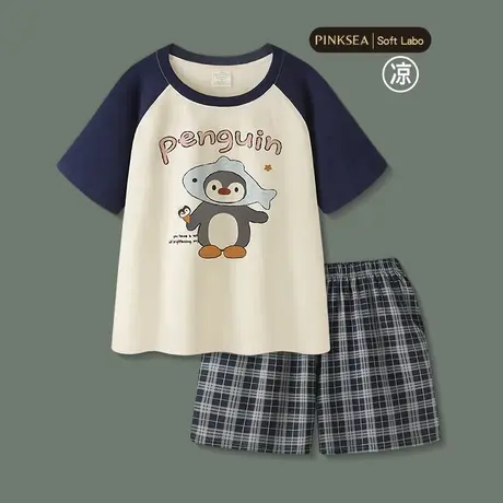 睡衣女款夏凉感纯棉短袖短裤套装2025新款夏季企鹅女士大码家居服图片